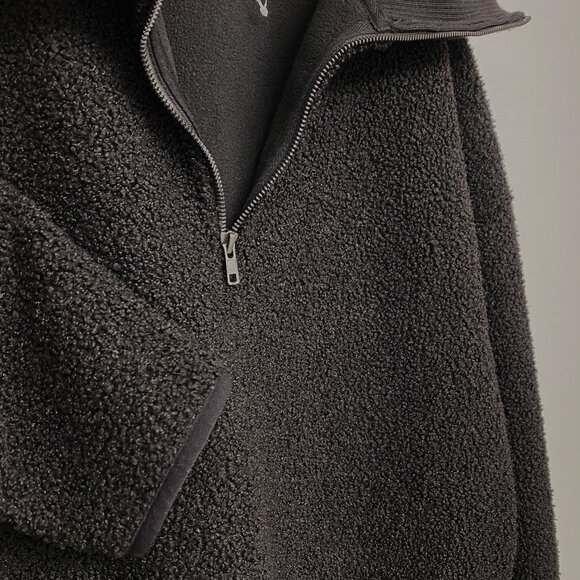 Elle Woman’s Teddy Fleece Half-Zip Pullover Sweater Jacket Black L - Picture 1 of 11